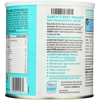  Sữa bột Organic Earth’s Best Gentle màu xanh ngọc bổ sung thêm sắt cho bé dưới 12 tháng 