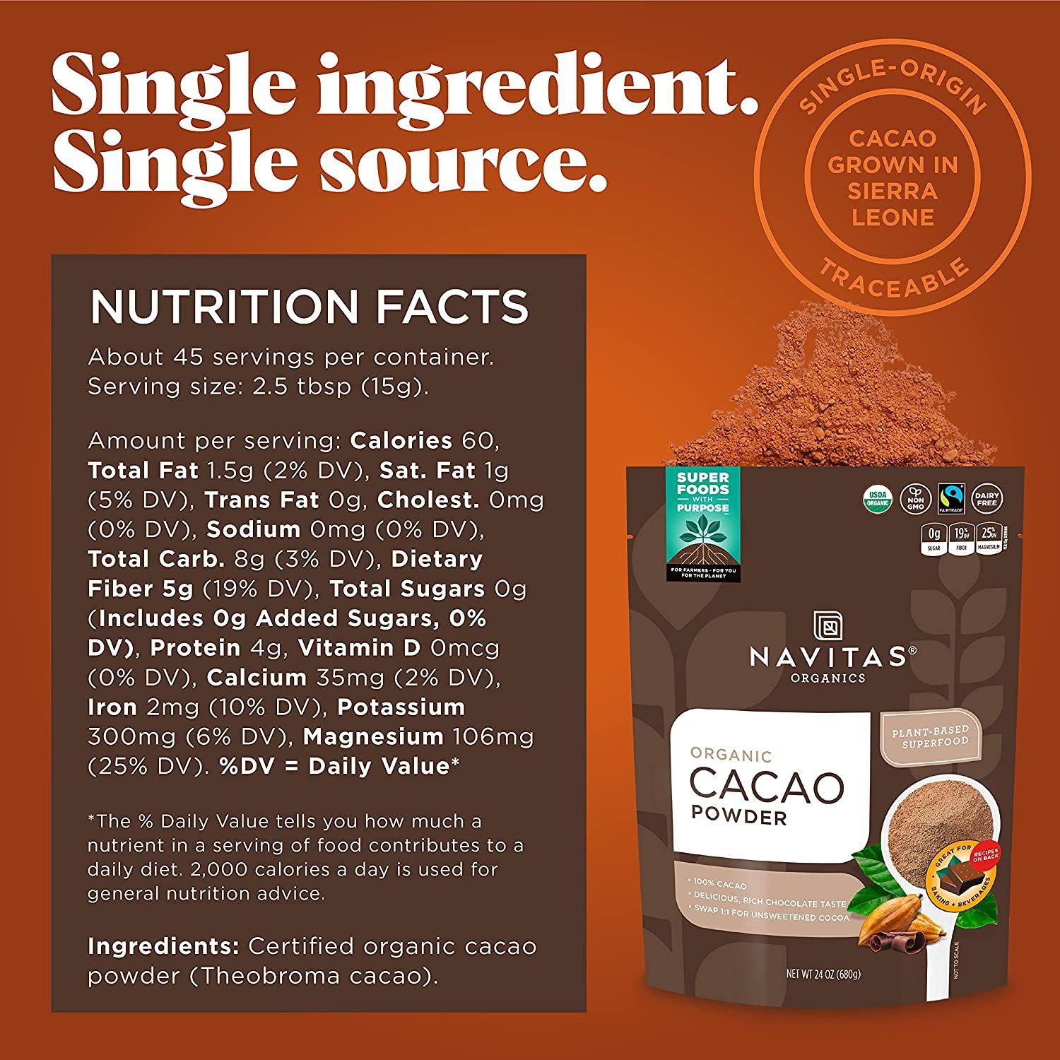  Bột Cacao Hữu Cơ Nguyên Chất Navitas Organics Cacao Power 680g (24oz)_Mỹ 