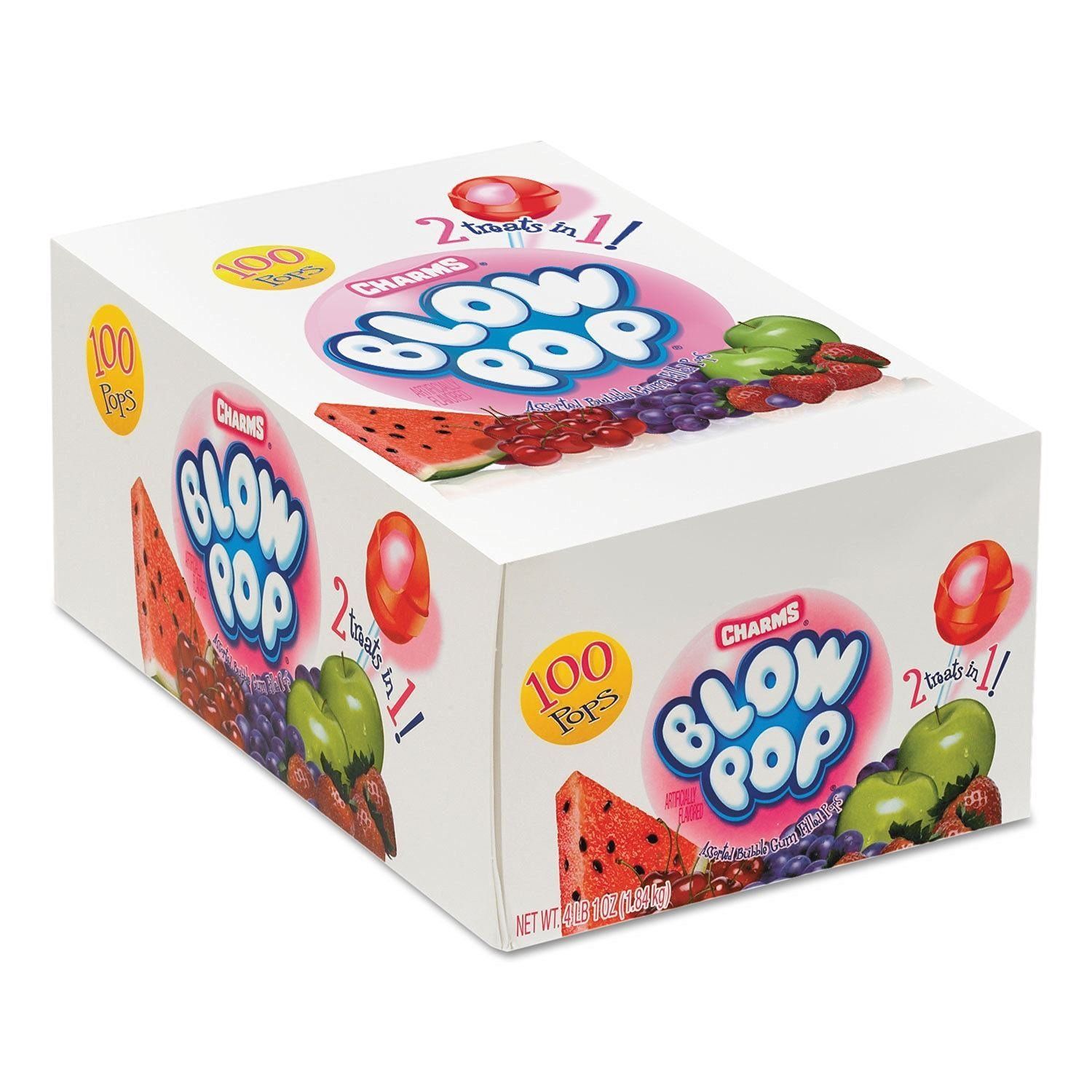  Kẹo Mút Nhân Gum Trái Cây CHARMS BLOW POP 2Treat In 1-100 Cây(1.84kg)_Mỹ 