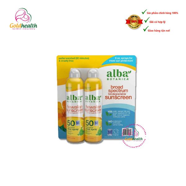  Xịt chống nắng Alba Botanica Hawaiian Sunscreen Coconut Clear Spray SPF50 đạt chuẩn FDA - EDS Hàng Mỹ (227g) 