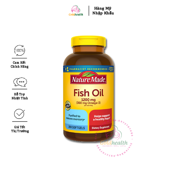  Viên uống Nature Made Fish Oil 1200mg, 360mg Omega-3 (Mẫu mới) - Nhập khẩu Mỹ 