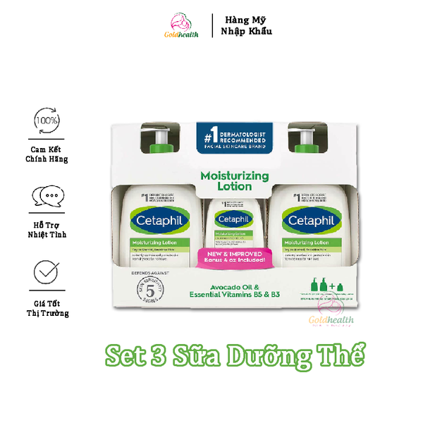  Set 3 chai sữa dưỡng thể Cetaphil Moisturizing Lotion của Mỹ 