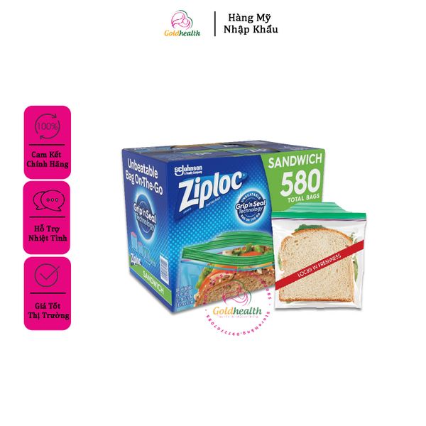  TÚI ZIPLOC ĐỰNG THỰC PHẨM CỦA MỸ ZIPLOC ZIPLOC SANDWICH 580 TOTAL BAGS 