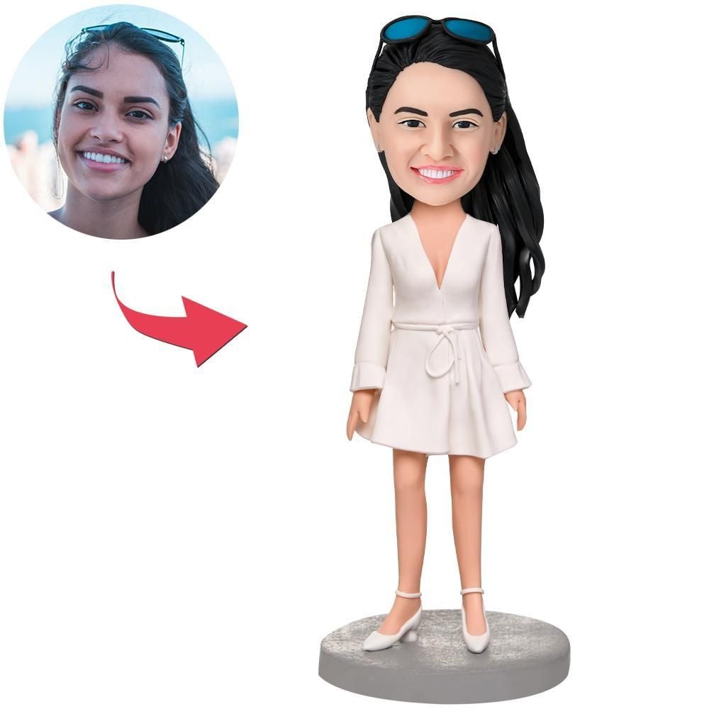 Tượng chân dung Chibi 3D Cô gái váy trắng mini Giống Mẫu thật theo ...