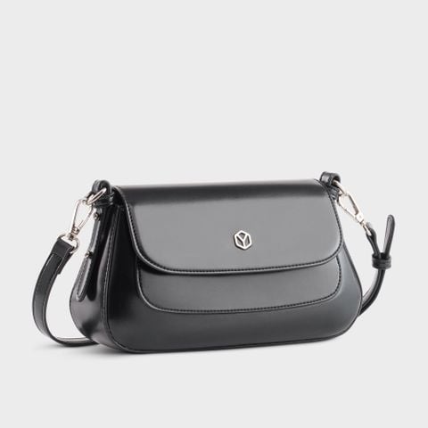 Túi đeo chéo da nữ nắp gập phối viền chỉ thời trang Yuumy Smooth YN252D màu đen