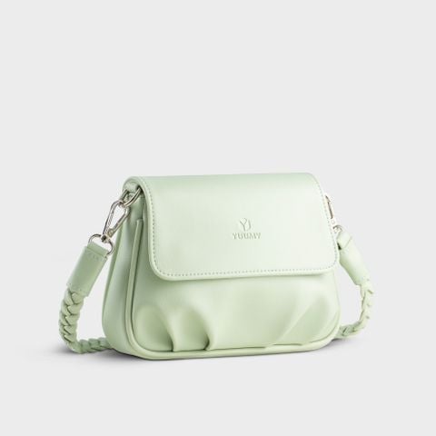 Túi Yuumy ( Thời trang nữ xếp nhún phối nắp gập size 20 - Túi đeo chéo da Seasand YN260XN ) - Xanh ngọc