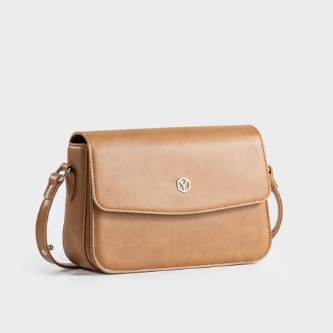 Túi đeo chéo da nữ nắp gập khóa nam châm Yuumy Liberal YN175BN màu bò nhạt