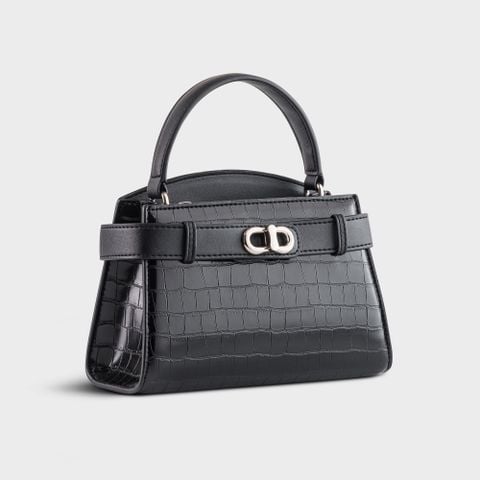 Túi đeo chéo da nữ trang trí khóa xoay ấn tượng Yuumy Verein YN232D màu đen