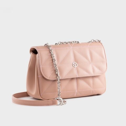 Túi đeo chéo da nữ thiết kế dây đeo phối xích cá tính Yuumy Seasand YN212HD màu hồng đất