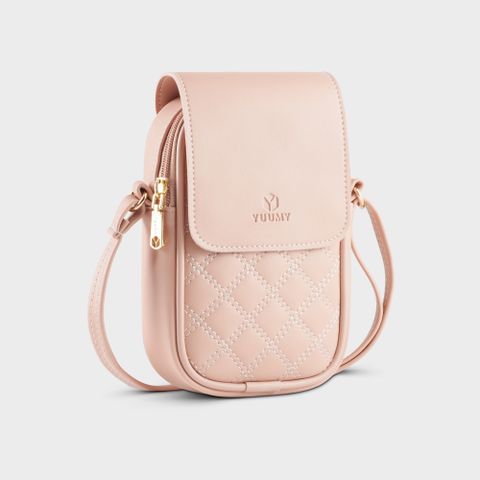 Túi đeo chéo da nữ mini họa tiết hình thoi Yuumy Seasand YN150HA màu hồng dâu