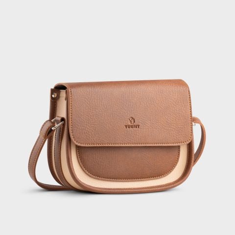 Túi Yuumy ( Thời trang nữ phối nắp gập size 21 - Túi đeo chéo da Bergen YN273K ) - Kem
