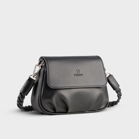 Túi Yuumy ( Thời trang nữ xếp nhún phối nắp gập size 20 - Túi đeo chéo da Seasand YN260D ) - Đen