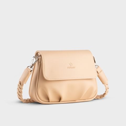 Túi Yuumy ( Thời trang nữ xếp nhún phối nắp gập size 20 - Túi đeo chéo da Seasand YN260K ) - Kem