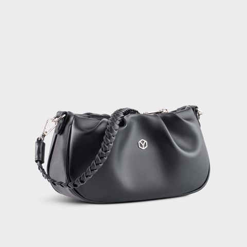 Túi đeo vai da nữ kiểu gấp, nhún bánh bèo Yuumy Seasand YN253D màu đen