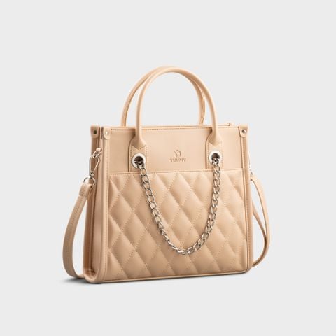 Túi Yuumy (Thời trang nữ cỡ nhỏ chần chỉ - Túi xách da Seasand YTX67K) màu kem