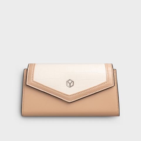 Ví da nữ cầm tay kèm dây đeo chéo phối màu nữ tính thanh lịch Yuumy Seasand YV104K màu kem