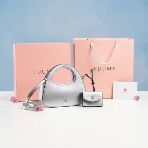 Túi Yuumy ( Thời trang nữ túi đeo chéo da + ví mini -  Bộ quà tặng túi xách Nâng Niu YHQ01BC ) - Bạc