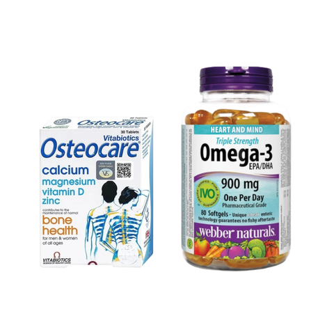 Combo Hỗ Trợ Giảm Đau Bụng Kinh, Bổ Sung Canxi, Magie Và Vitamin D Webber Omega 3 & Vitabiotics Osteocare