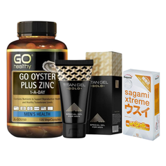 Combo Tăng Cường Sinh Lực 2 - Tinh Chất Hàu Go Healthy, Bao Cao Su Sagami, Gel Bôi Titan Gold