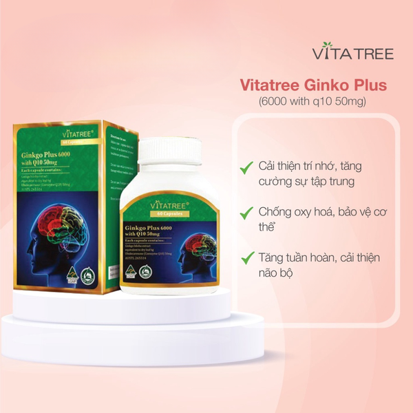 Vitatree Viên Uống Tăng Tuần Hoàn Não Ginkgo Plus 6000 With Q10 50mg 40 Viên