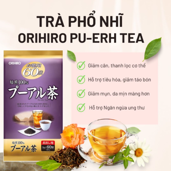 Orihiro Trà Phổ Nhĩ Pu-erh Tea Dạng Túi Lọc 60 Gói