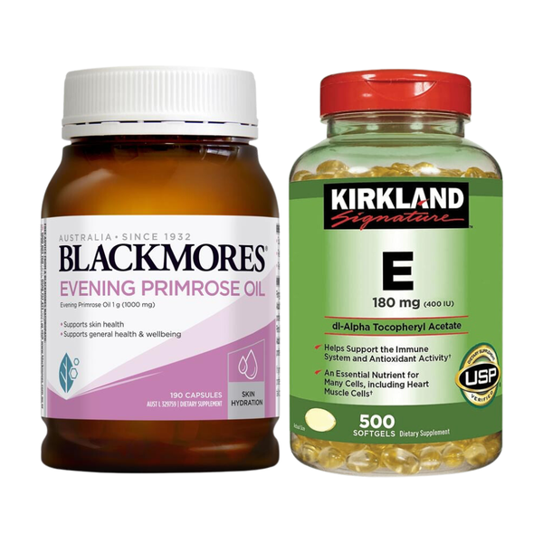Combo Cải Thiện Triệu Chứng Tiền Kinh Nguyệt - Blackmores Hoa Anh Thảo 190 Viên, Kirkland Vitamin E