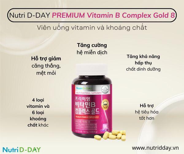 HSD 21/01/2026 Nutri D-Day Viên Uống Vitamin B Complex Gold Giảm Căng Thẳng, Mệt Mỏi 90 Viên