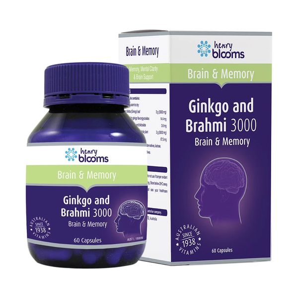 Henry Blooms Viên Uống Hỗ Trợ Tuần Hoàn Não Ginkgo And Brahmi 3000 60 Viên
