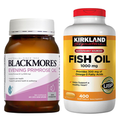 Combo Bảo Vệ Sức Khỏe Tim Mạch, Chống Lão Hóa - Blackmores Hoa Anh Thảo 190 Viên, Dầu Cá Kirkland