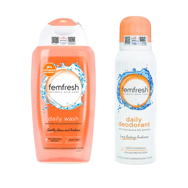Combo Femfresh Dung Dịch Vệ Sinh Phụ Nữ Daily Intimate Wash, Xịt Thơm Mát Vùng Kín Deodorant Spray