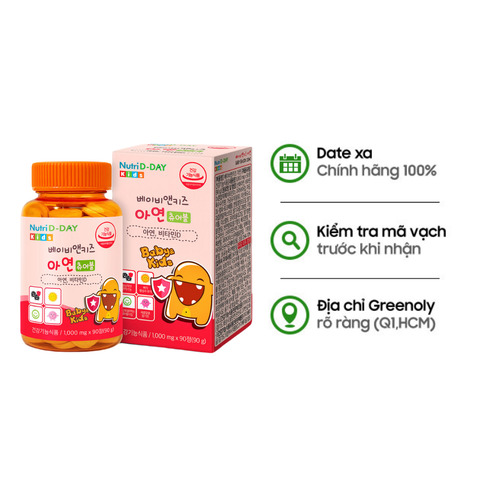 Nutri D-Day Kẹo Nhai Tăng Sức Đề Kháng Và Xương Baby&Kids Zinc 90 Viên