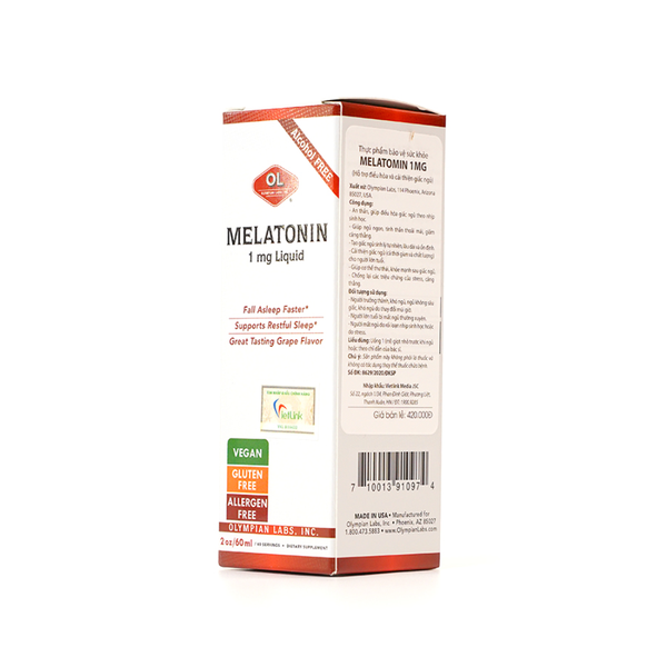 Olympian Labs Nước Uống Hỗ Trợ Mất Ngủ Melatonin Vegan (Thuần Chay) 1mg 60ml