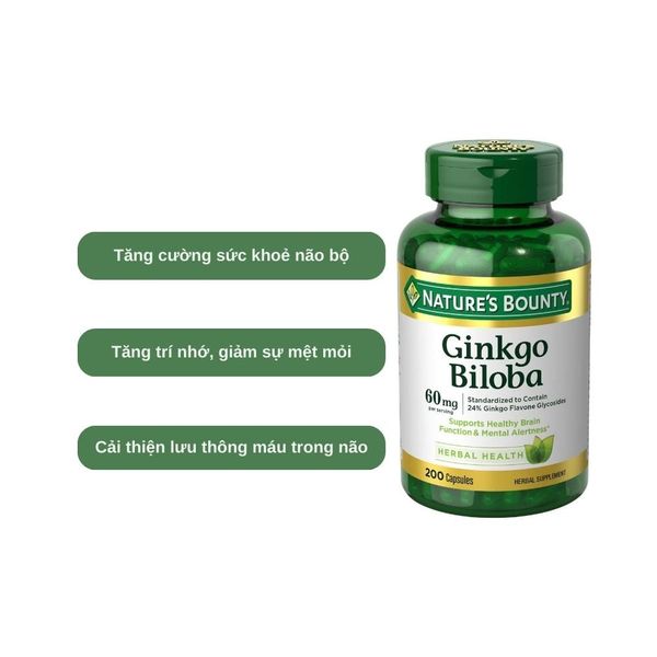Nature's Bounty Viên Uống Bảo Vệ Tế Bào Thần Kinh Gingko Biloba 60mg 60 Viên