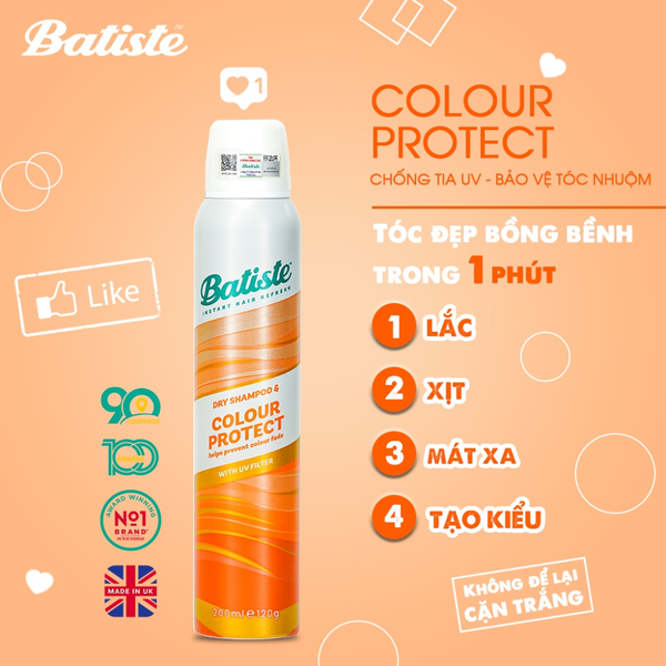 Batiste Dầu Gội Khô Batiste Ngăn Tia UV Dry Shampoo Colour Protect 200ml