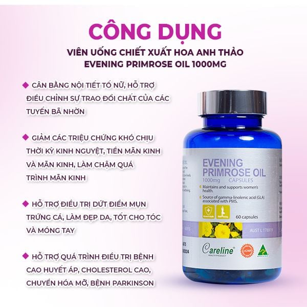 Careline Viên Uống Chiết Xuất Hoa Anh Thảo Evening Primrose Oil 1000mg 60 Viên