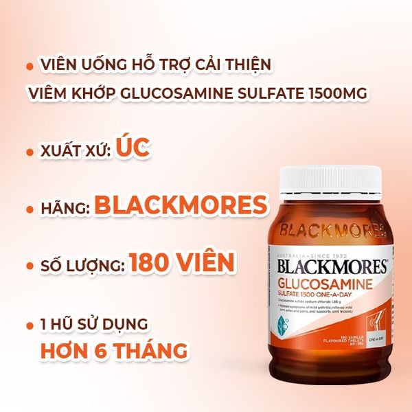 Blackmores Viên Uống Hỗ Trợ Cải Thiện Viêm Khớp Glucosamine Sulfate 1500mg One-A-Day 180 Viên