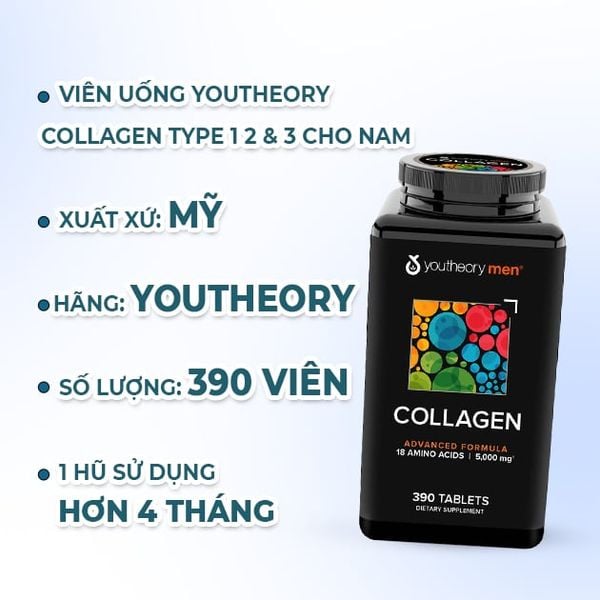 Youtheory Collagen Type 1 2 & 3 Cho Nam 390 Viên - Hạn Sử Dụng 30/11/2026