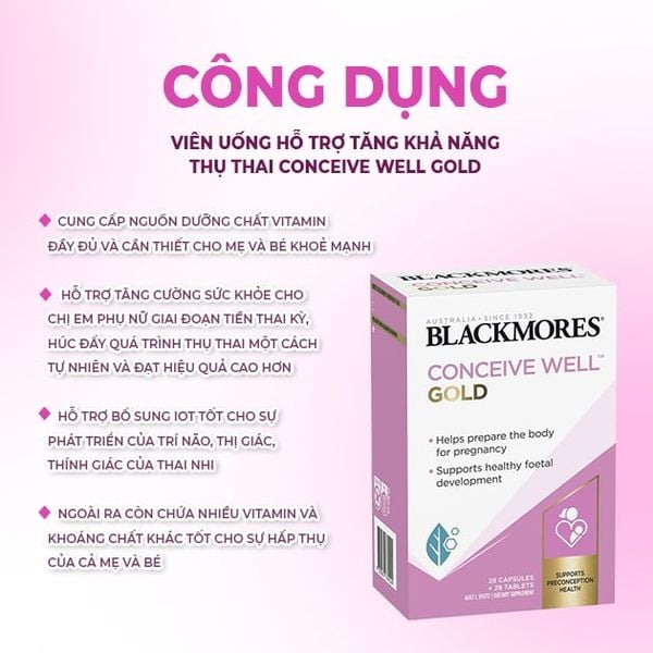 Blackmores Viên Uống Hỗ Trợ Tăng Khả Năng Thụ Thai Conceive Well Gold 56 Viên