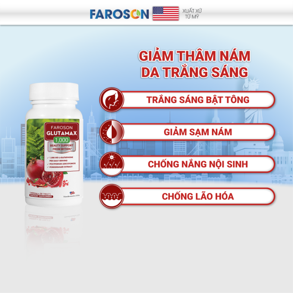 Faroson Viên Uống Trắng Da Giảm Nám Glutamax 1000 30 Viên