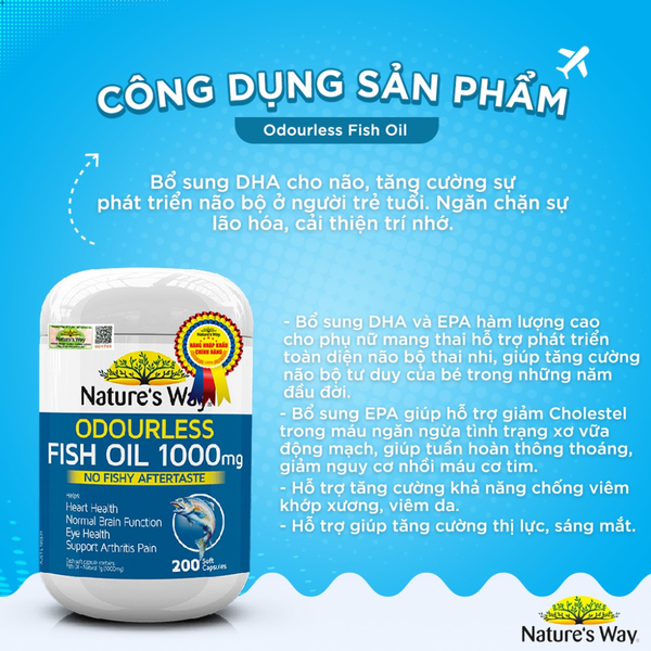 Nature's Way Viên Uống Dầu Cá Không Mùi Odourless Fish Oil 1000mg 200 Viên