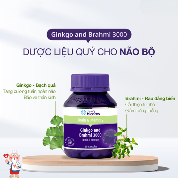 Henry Blooms Viên Uống Hỗ Trợ Tuần Hoàn Não Ginkgo And Brahmi 3000 60 Viên