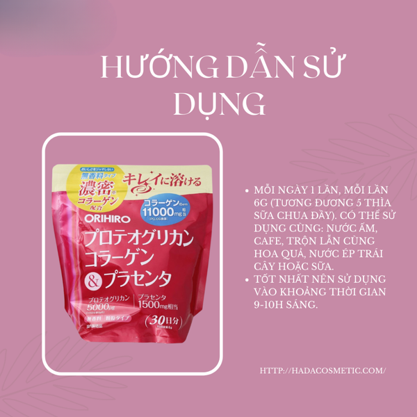 Orihiro Bột Collagen Proteoglycan Nhau Thai Heo 11000mg Chống Lão Hóa Da 180g