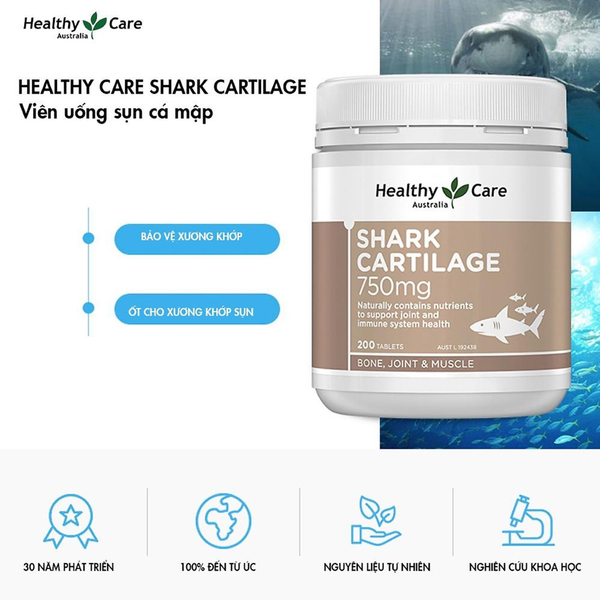 Healthy Care Viên Sụn Cá Mập Cải Thiện Xương Khớp Shark Cartilage 200 Viên