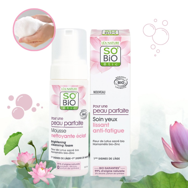 Sobio Etic Bọt Rửa Mặt Trắng Hồng Da Chiết Xuất Hoa Sen Mousse Nettoyante Éclat 150ml