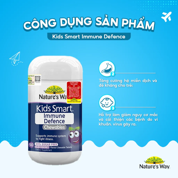 Nature's Way Viên Nhai Tăng Đề Kháng Cho Bé Kids Smart Immune Defence 50 Viên