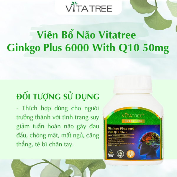 Vitatree Viên Uống Tăng Tuần Hoàn Não Ginkgo Plus 6000 With Q10 50mg 60 Viên