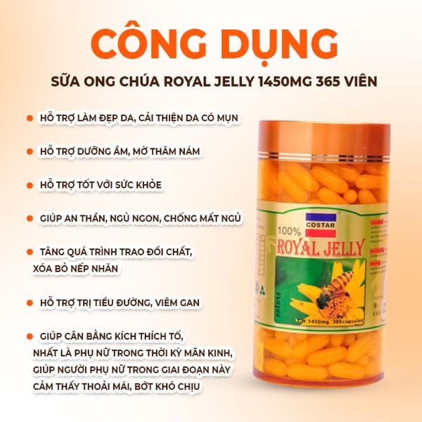 Costar Viên Uống Sữa Ong Chúa Royal Jelly Soft Gel 1450mg 365 Viên