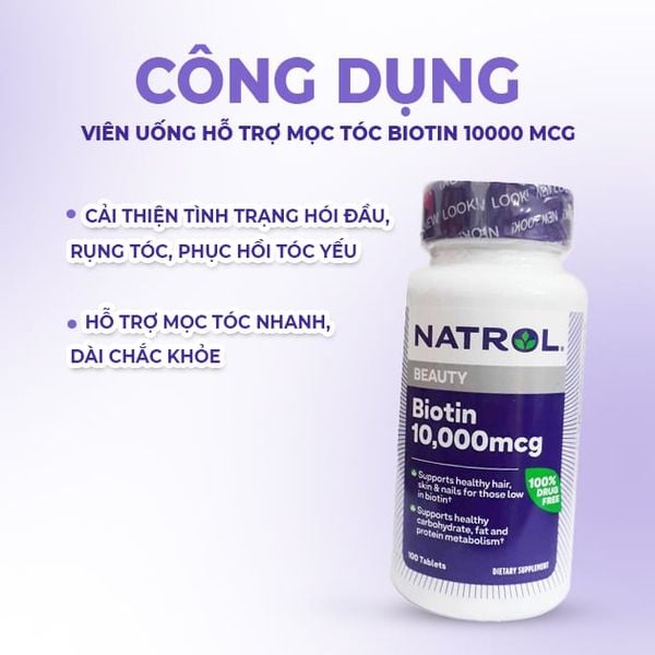 Natrol Viên Uống Hỗ Trợ Mọc Tóc Biotin 10000 Mcg 100 Viên