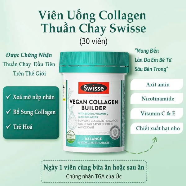 Swisse Viên Uống Làm Đẹp Da Vegan Collagen Builder 30 Viên