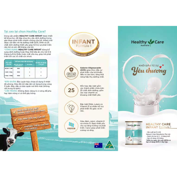 Healthy Care Sữa Bột Số 1 Infant Formula Cho Bé Sơ Sinh Đến 6 Tháng Tuổi 900g